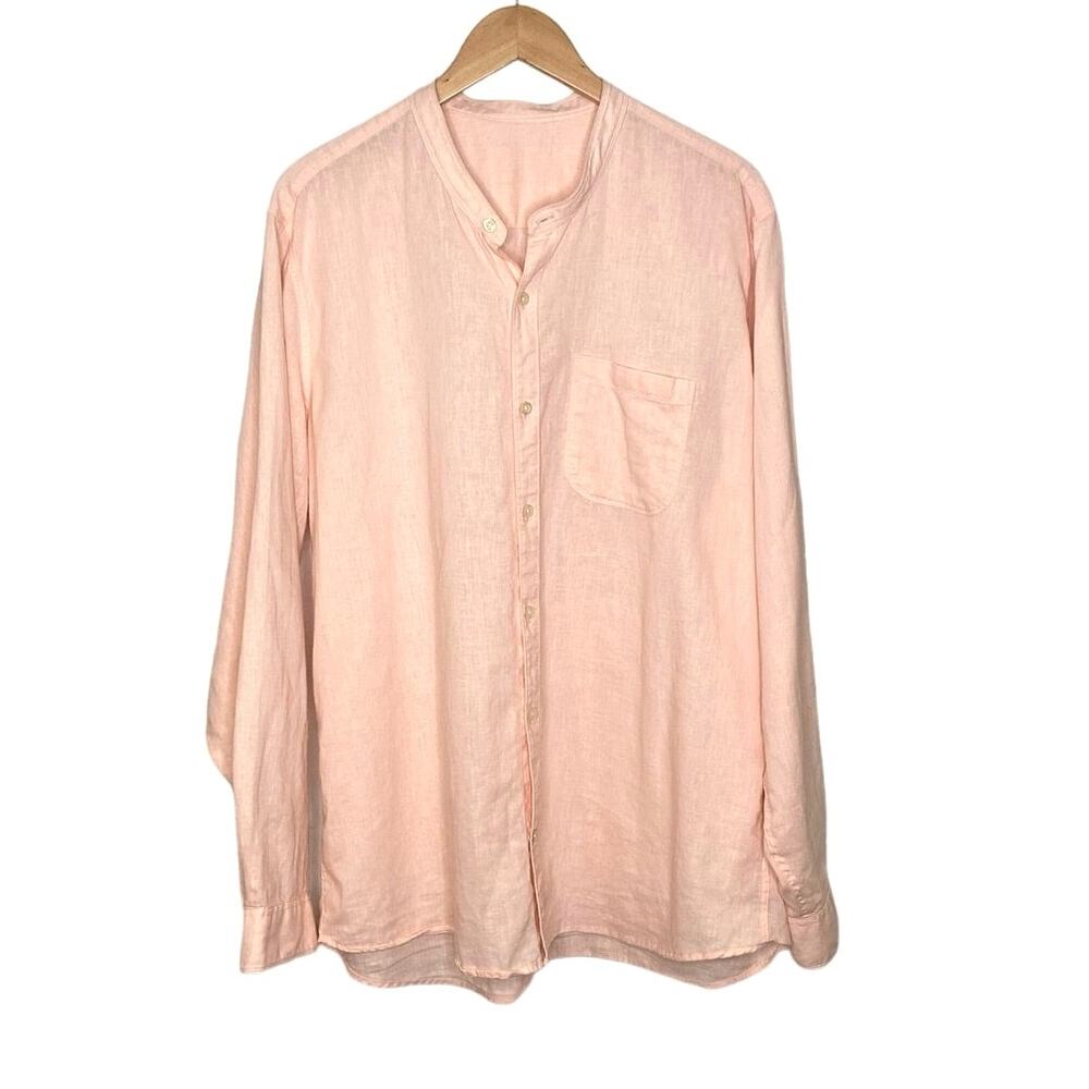 Men’s Linen Blend Pink Long Sleeve Buttondown Shirt